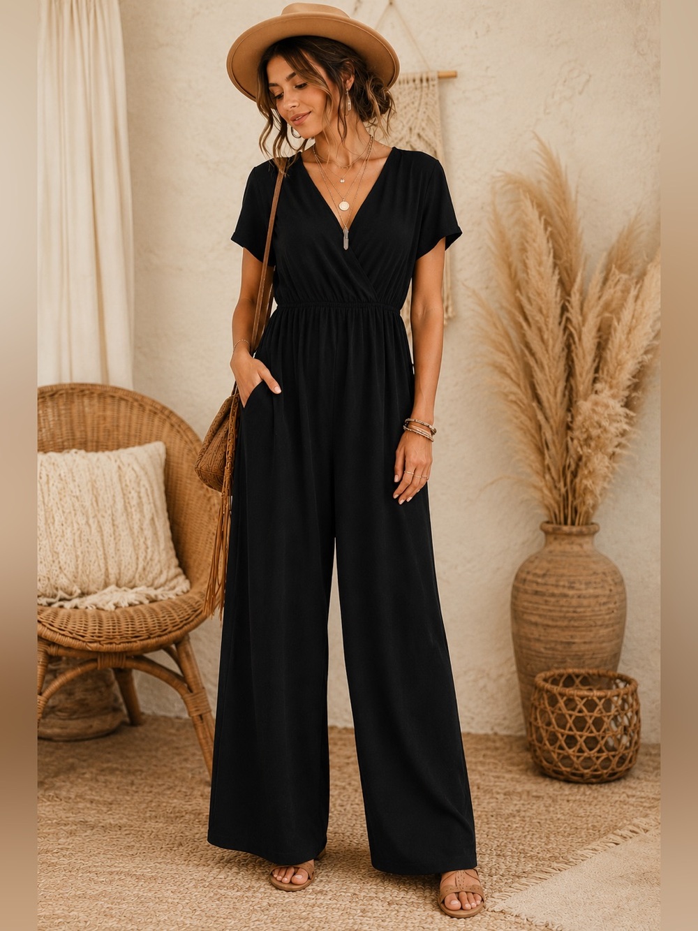 ASOS Black Wide-Leg Jumpsuit – Size Large/12 Brand New Without Tags